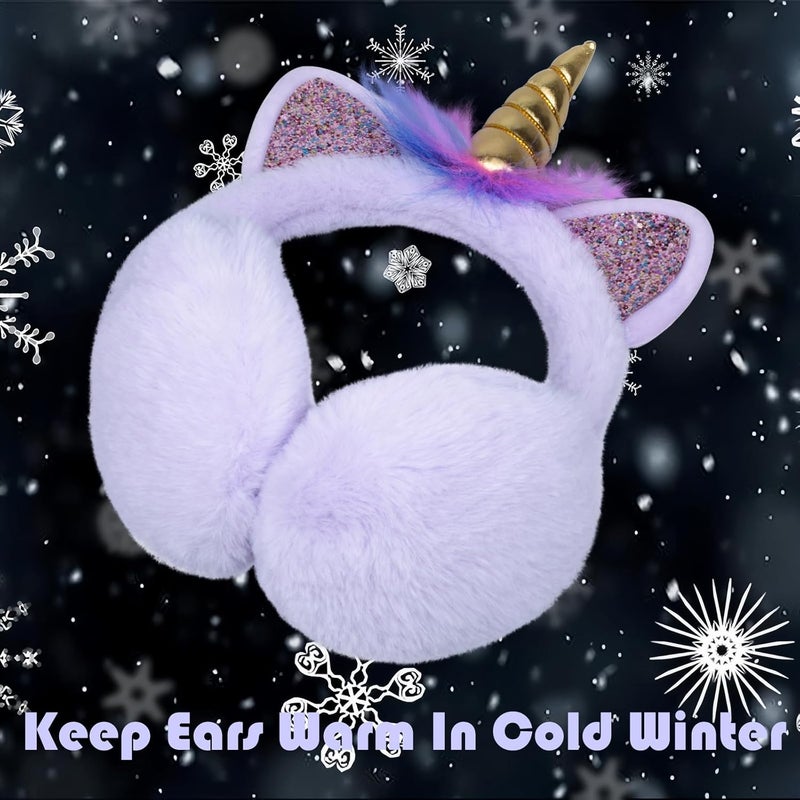 EDCYF Ear Muffs Gloves Set for Kids Girls Winter Ear Muffs Adjustable Sequins Warm Earmuffs Furry Outdoor - Image 5